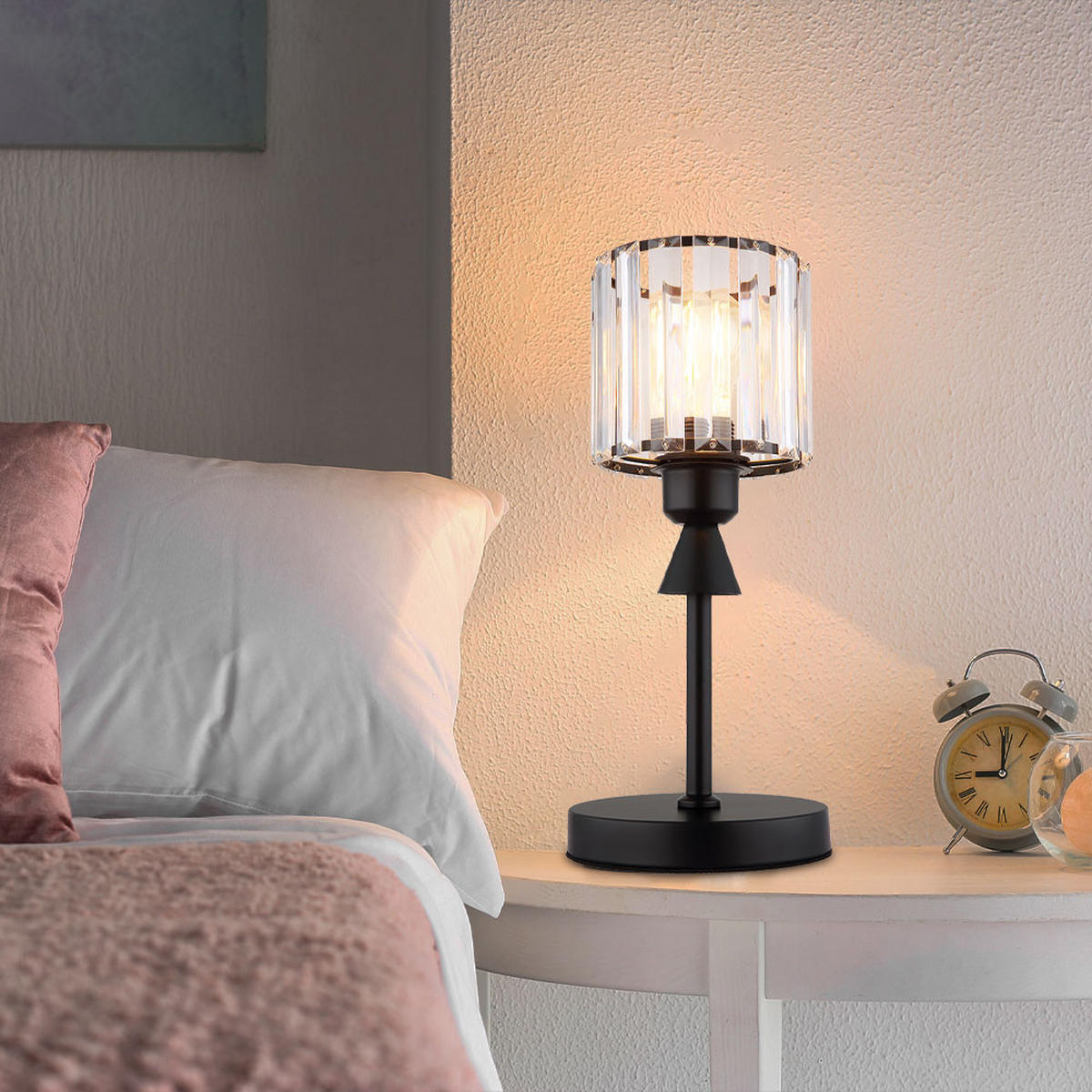 TISCHLEUCHTE Metall Schwarz Kristall - Schwarz, Metall (15/15/34.3cm) - Globo Lighting