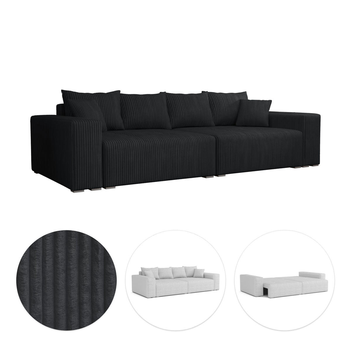 SCHLAFSOFA Couch Elstra Schwarz - Schwarz, Textil (300/97/140cm) - Fedve