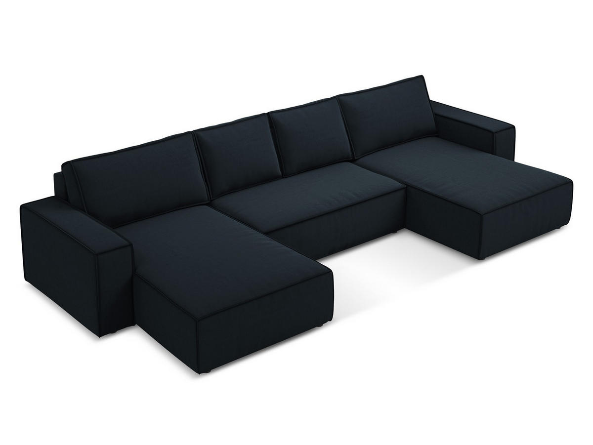 WOHNLANDSCHAFT Samt Stoff Blau - Blau/Schwarz, Kunststoff/Textil (398/82/185cm) - Makamii