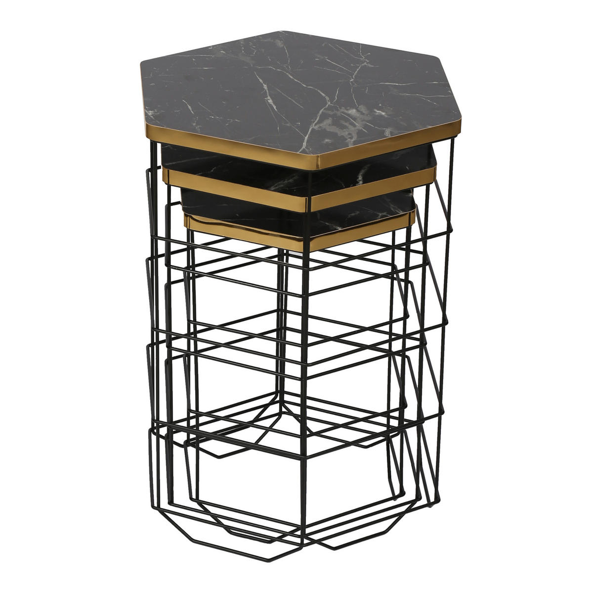 BEISTELLTISCH-SET 3 TLG. Hørning - Schwarz, Metall (42/42/51cm) - [en.casa]