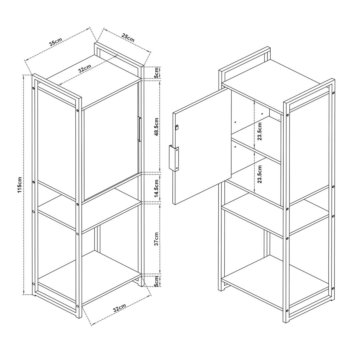 BADEZIMMERSCHRANK Namsskogan - Walnussfarben/Schwarz, Holzwerkstoff/Metall (35/115/25cm) - [en.casa]
