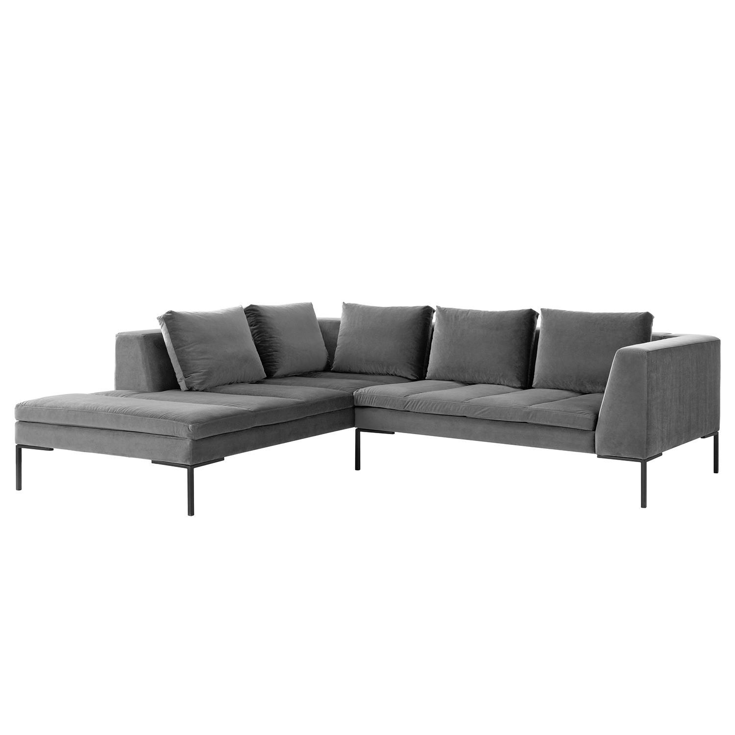 ECKSOFA mit Ottomane - Schwarz/Grau, Textil/Metall (255/230cm) - home24