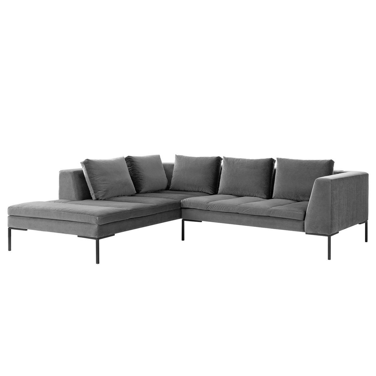 ECKSOFA mit Ottomane - Schwarz/Grau, Textil/Metall (255/230cm) - home24