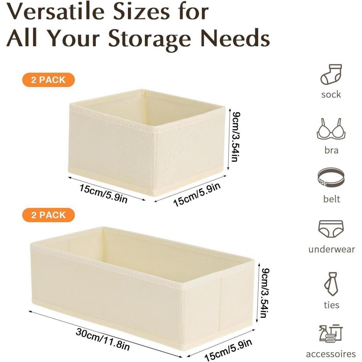 SCHUBLADEN Organizer 4-teiliges Set Cremebeige - Multicolor, Textil (15/9/30cm)