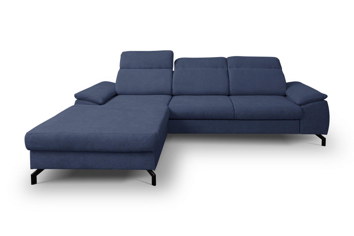 ECKSOFA MALIBU mit Schlaffunktion und Bettkasten, Farbe: Blau , Velourstoff, Ottomane Links - Blau, Textil (276/184cm) - VENASI MÖBEL
