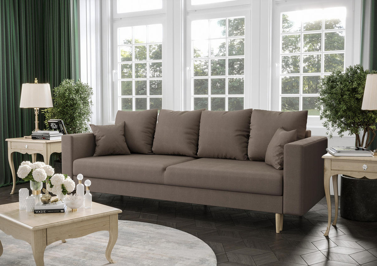 SOFA KRISTI mit Schlaffunktion COSMIC 03 Sofa mit Stauraum - Braun, Textil (90/87/230cm) - Bedante