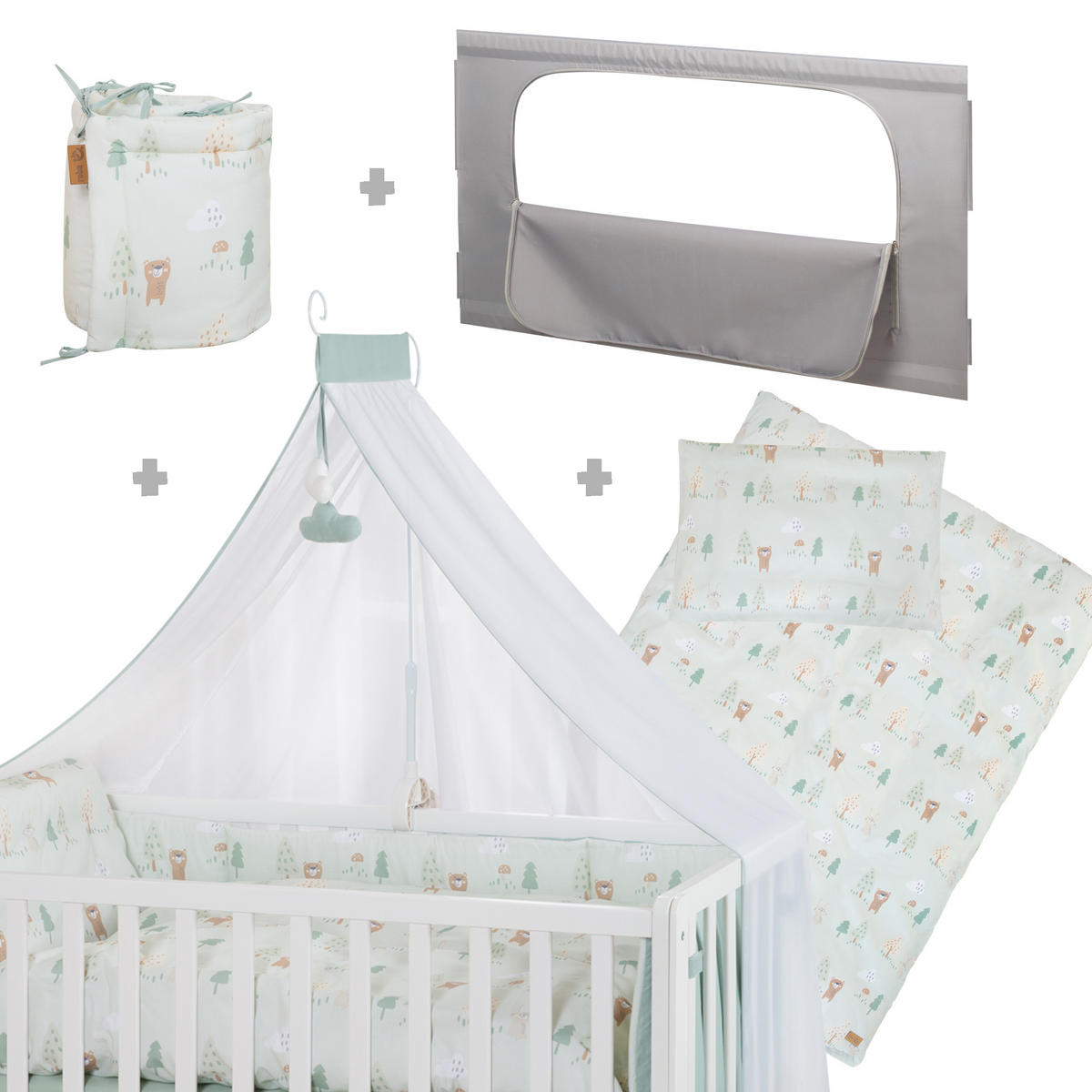 BABYBETT Woodland Buddies 5er-Set 60 x 120 cm - Weiß, Holzwerkstoff/Textil (60/120cm) - Roba