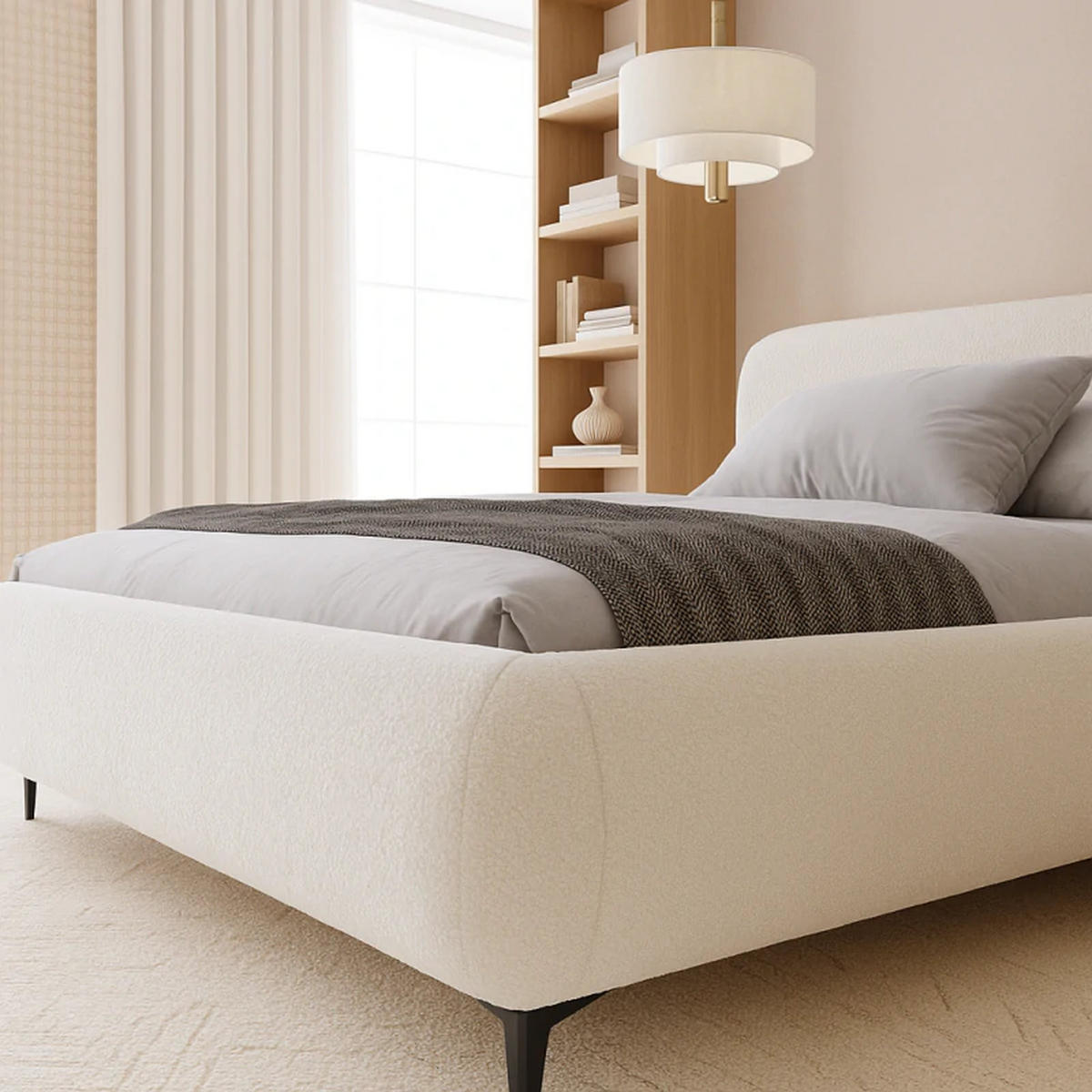 POLSTERBETT ELLE mit Kopfteil, 140 x 200 cm, Doppelbett mit Bettkasten und Lattenrost aus Holz, Bouclé-Stoff, Frabe: Weiß - Weiß, Holz/Kunststoff (140/200cm) - Sepro Meble