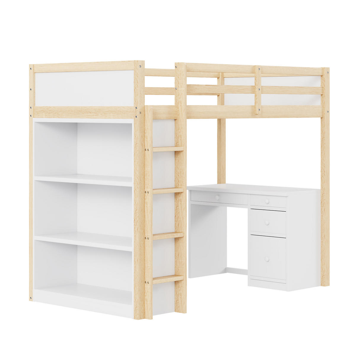 HOCHBETT 90/200 cm aus Holz mit Stauraum und Computertisch - Naturfarben, Holzwerkstoff (90/200cm) - OKWISH