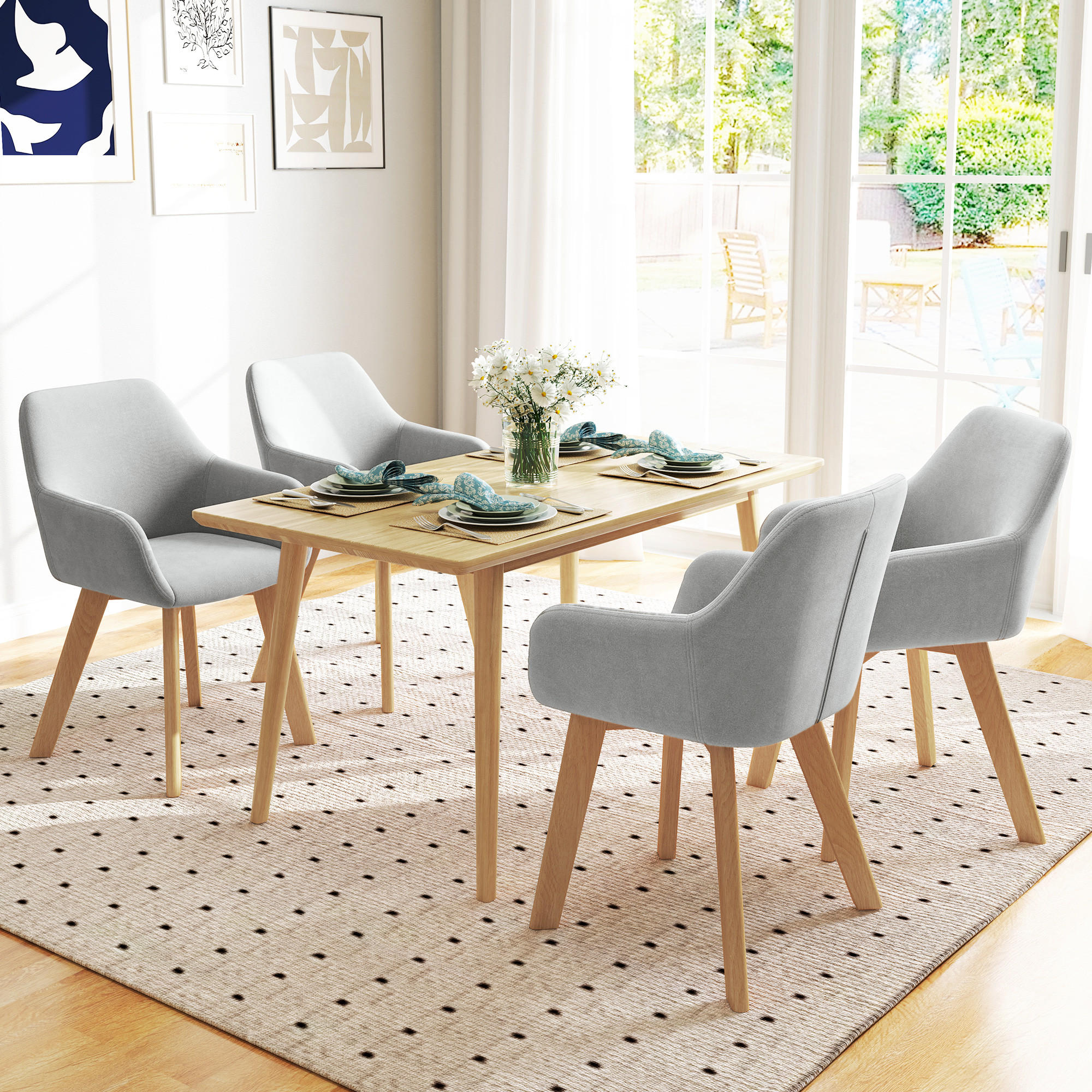 ESSZIMMERSTÜHLE 2er Set, Küchenstuhl mit Armlehne, Rückenlehne, Samtoptik, Grau - Naturfarben/Grau, Holz/Kunststoff (57/80/54cm) - HOMCOM