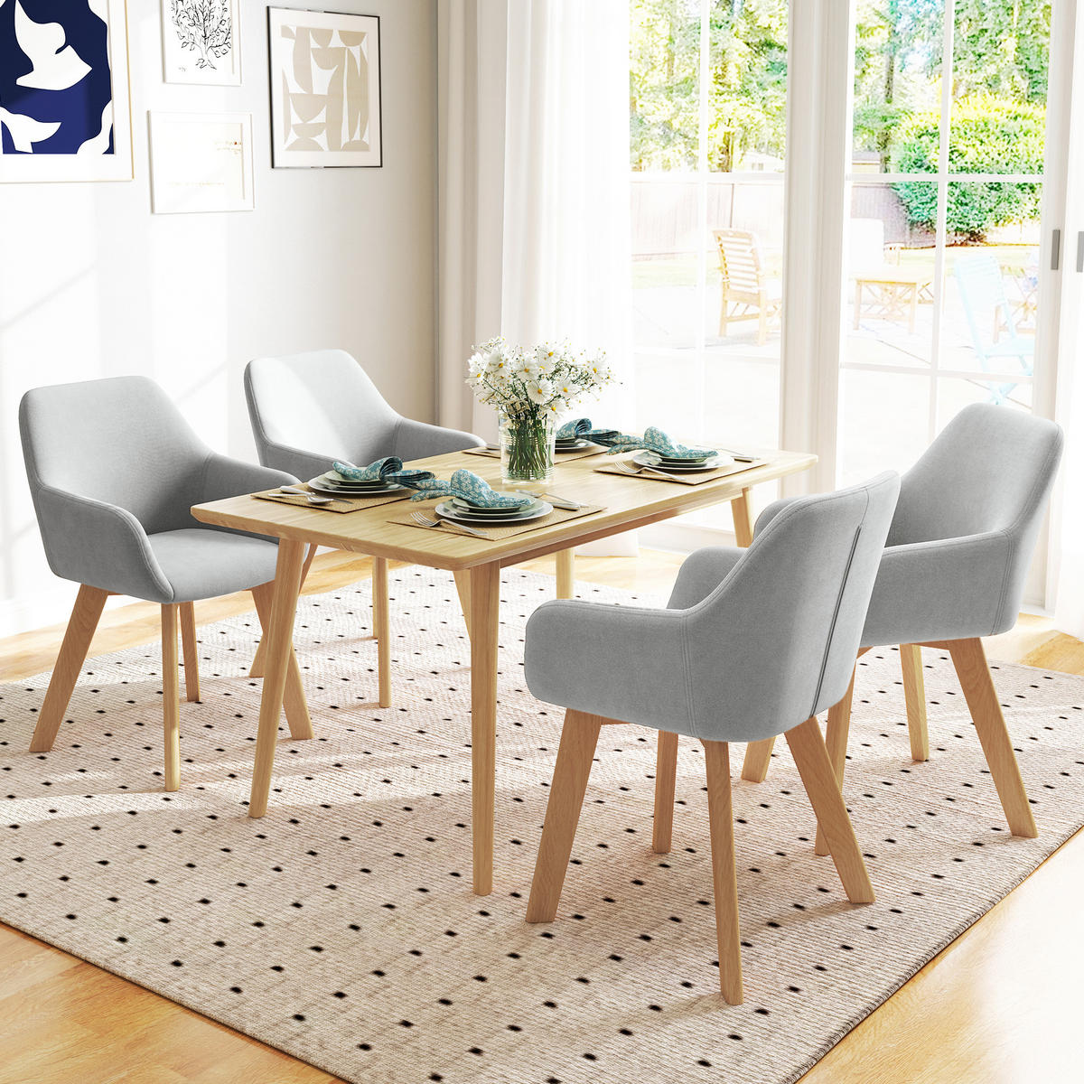 ESSZIMMERSTÜHLE 2er Set, Küchenstuhl mit Armlehne, Rückenlehne, Samtoptik, Grau - Naturfarben/Grau, Holz/Kunststoff (57/80/54cm) - HOMCOM
