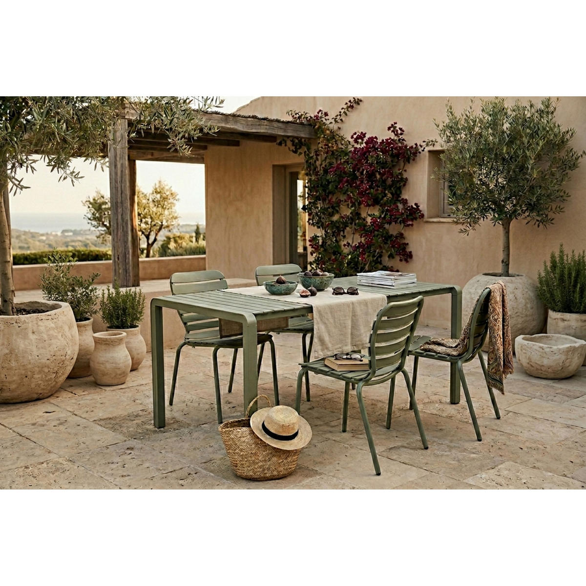 GARTENSET Vondel 4 Personen Esstisch/ 4 Stühle Grün - Grün, Metall - Zuiver