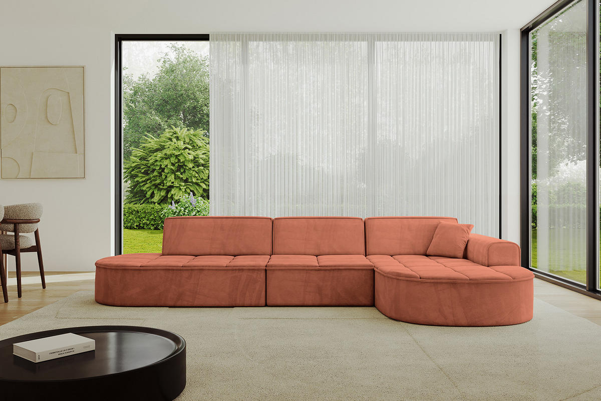 ECKSOFA Ottomane Rechts TARO-L2 - 328x171x79,5 cm Apricot - Koralle, Holzwerkstoff/Textil (328/171cm) - ALTDECOR