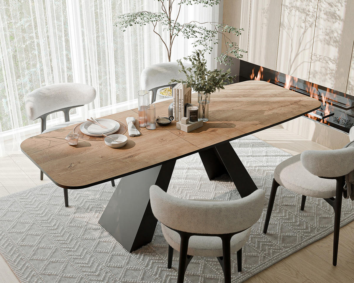 AUSZIEHTISCH ZENITH 160/90/76 cm mit Metallgestell, Schwarz / Lefkas-Eiche - Schwarz/Eiche San Remo, Holzwerkstoff/Metall (90/160/76cm) - Idohome