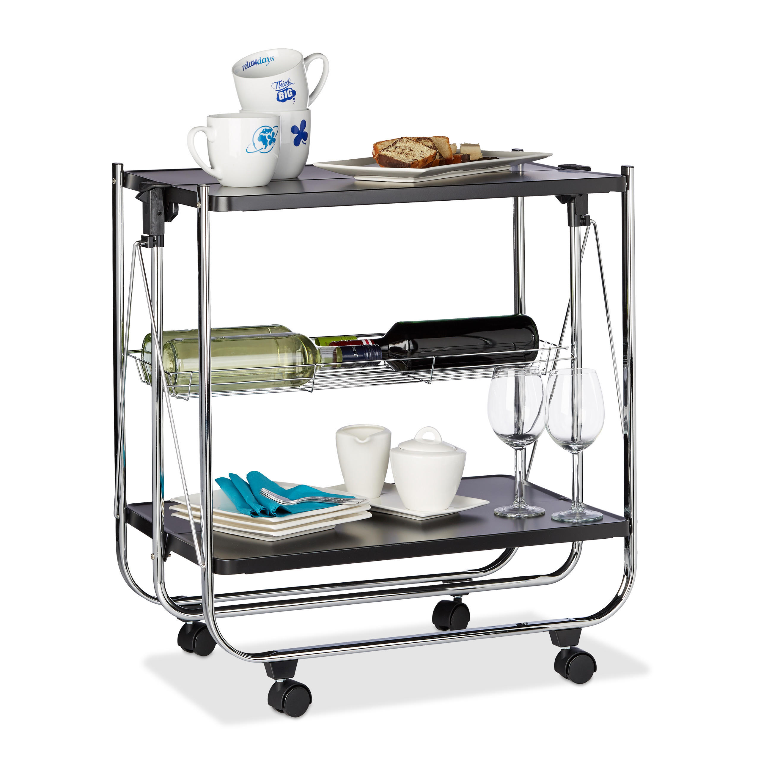 SERVIERWAGEN - Schwarz, Metall (68/68.5/40.5cm) - Relaxdays