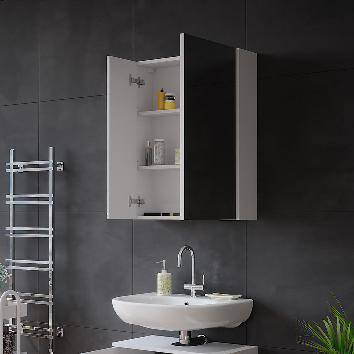 BADSPIEGELSCHRANK Irma Weiß Hochglanz 60 x 75 cm - Weiß Hochglanz/Weiß, Holzwerkstoff (60/75/17.2cm) - Vicco