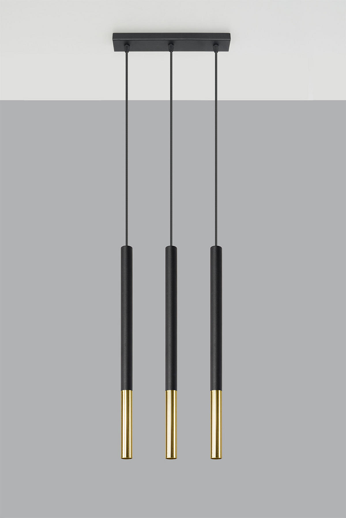 PENDELLEUCHTE Stahl Schwarz-Gold 3-flammig - Schwarz, Metall (30/8/110cm) - Sollux Lighting
