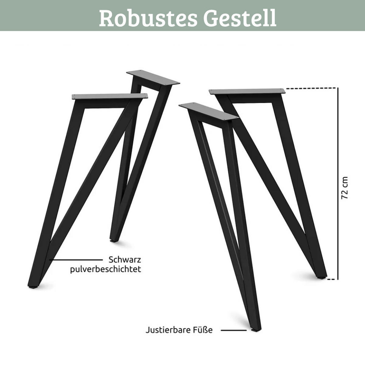 ESSTISCH Massivholz mit Baumkante KEANU 140x80 cm Eichenholz Dreieck Gestell - Braun, Holz/Metall (80/140/76cm) - DELUKE