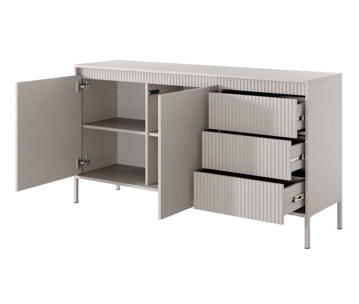 SIDEBOARD Trentinis 2T 3S Beige 153,5/81,4/39,5 cm – Geriffelten Fronten - Beige, Holzwerkstoff/Metall (153.5/81.4/39.5cm) - AX Living