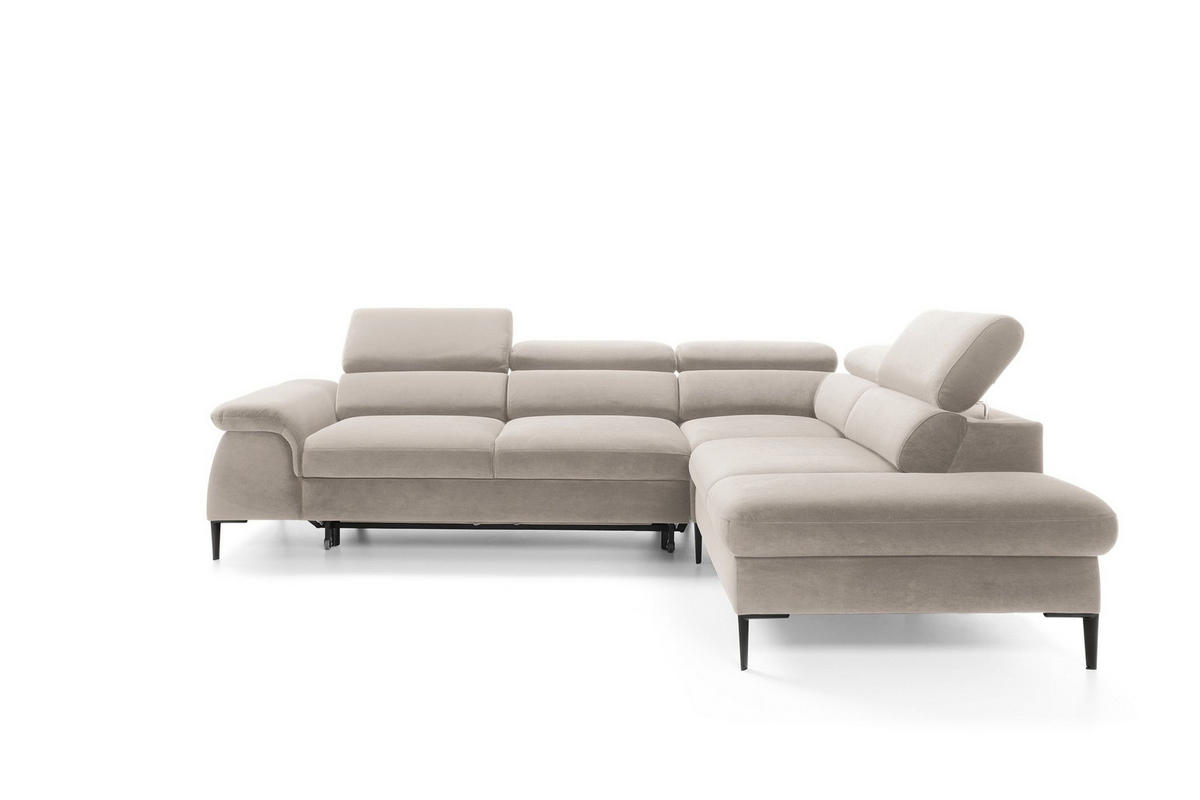 ECKSOFA MESTO Beige Velours-Stoff mit Schlaffunktion - Beige, Holz (280/214cm) - MASSENO