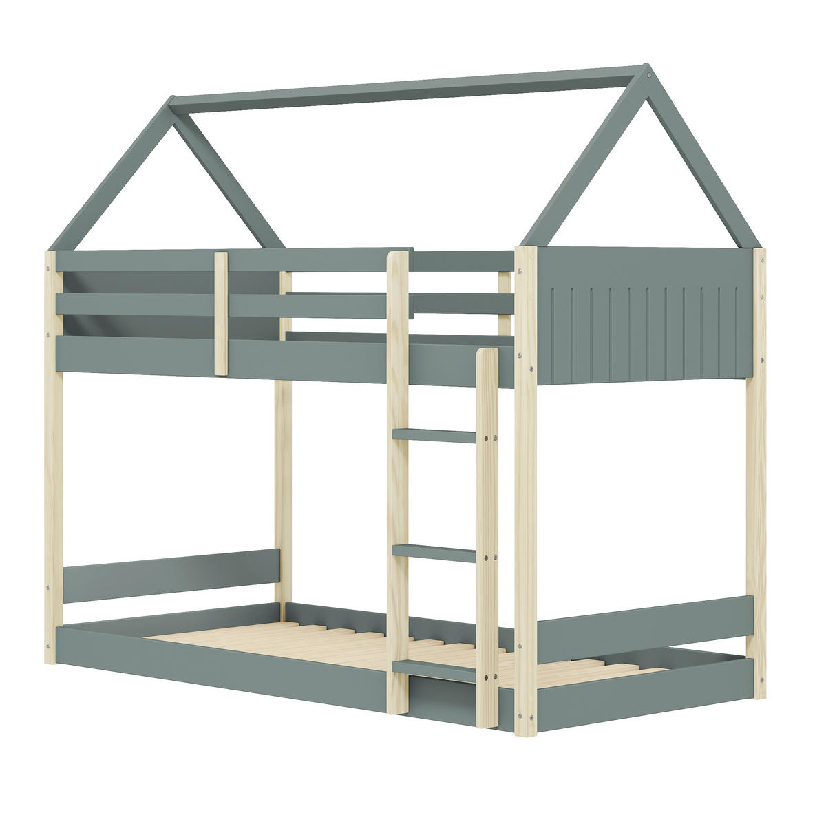MONTESSORI Etagenbetten 90x190 cm in Hausform 104,7/200/174,9 cm - Grün, Holz - Calicosy