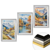 WANDBILDER 3er Set - 40x60 cm Silberner Rahmen - Herbstliche Berge, Flusshäuser - Silberfarben, Kunststoff (40/60cm) - ArtPrintCave