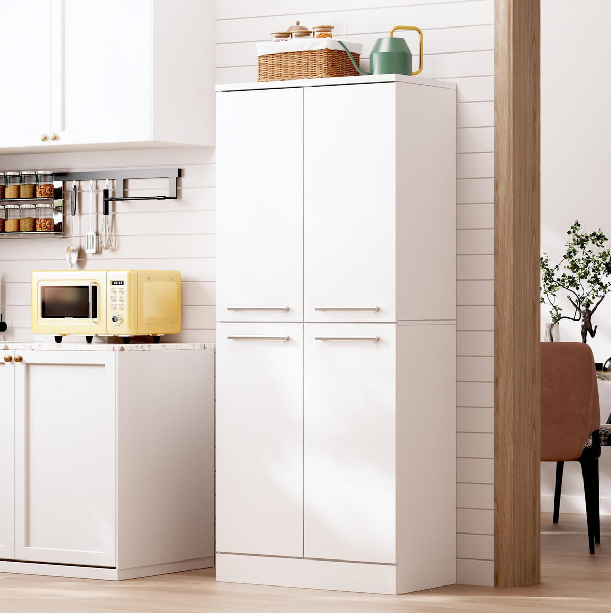 BUFFETSCHRANK 76/42/180 cm mit 4 Türen, höhenverstellbaren Böden und Metallgriffen aus MDF, Weiß Hochglanz - Weiß, Holzwerkstoff (42/180/76cm) - Redom