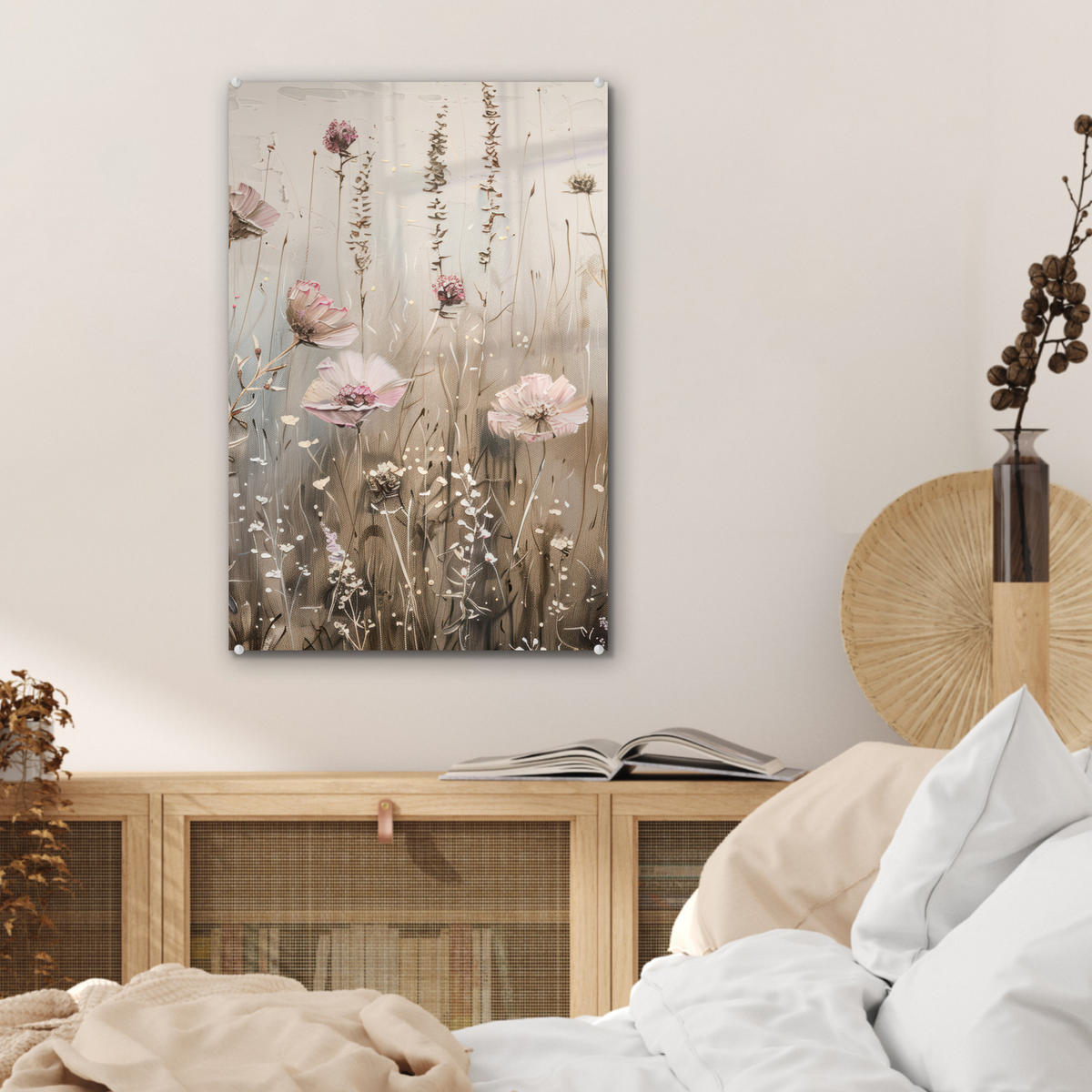 ACRYLGLASBILD Blumen - Rosa - Modern - Beige 40x60 cm - Beige, Glas (40/60cm) - MuchoWow