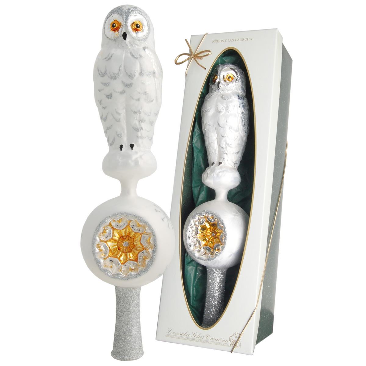 CHRISTBAUMSCHMUCK Schnee-Eule Eislack Weiß 32cm (Glas / 1 Stk.) - Weiß, Glas (9/32/8cm) - Krebs Glas Lauscha