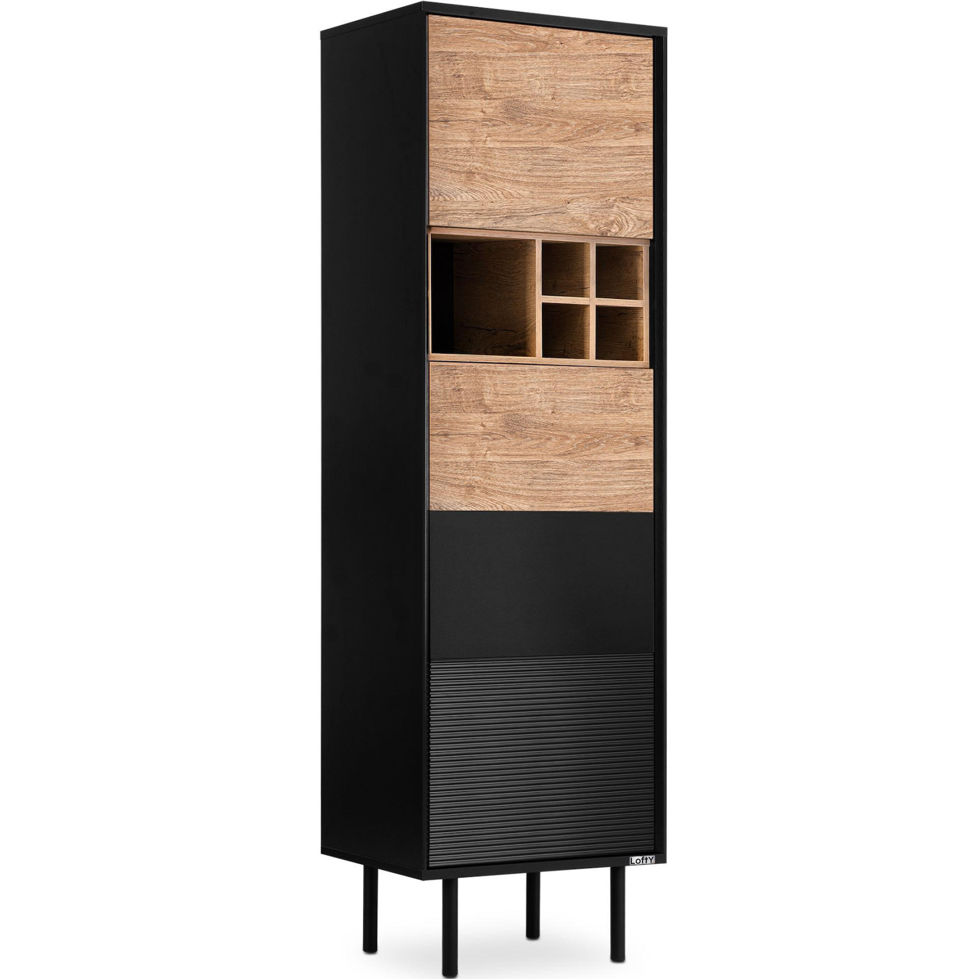 REGAL LOFTY Kreuzeinlage, schwarz / Eiche natur - Eichefarben/Multicolor, Holzwerkstoff (52/174/41cm) - KONSIMO®