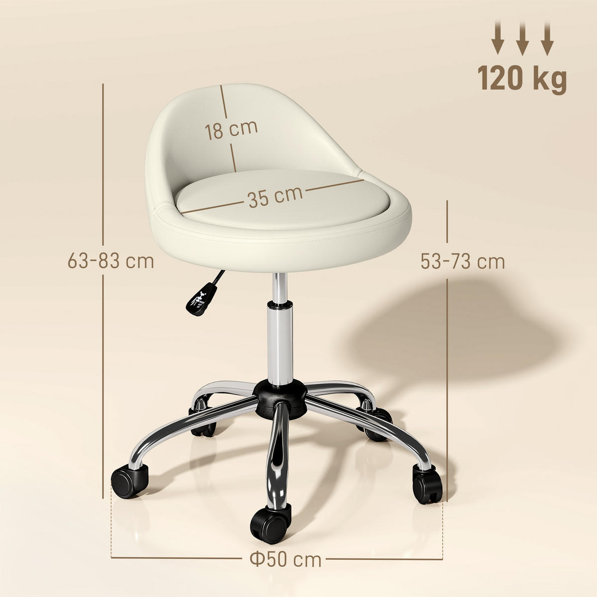 ROLLHOCKER 63-83 cm Drehhocker Ø35 x 63-83H cm Weiß - Weiß, Kunststoff (35/83/35cm) - HOMCOM
