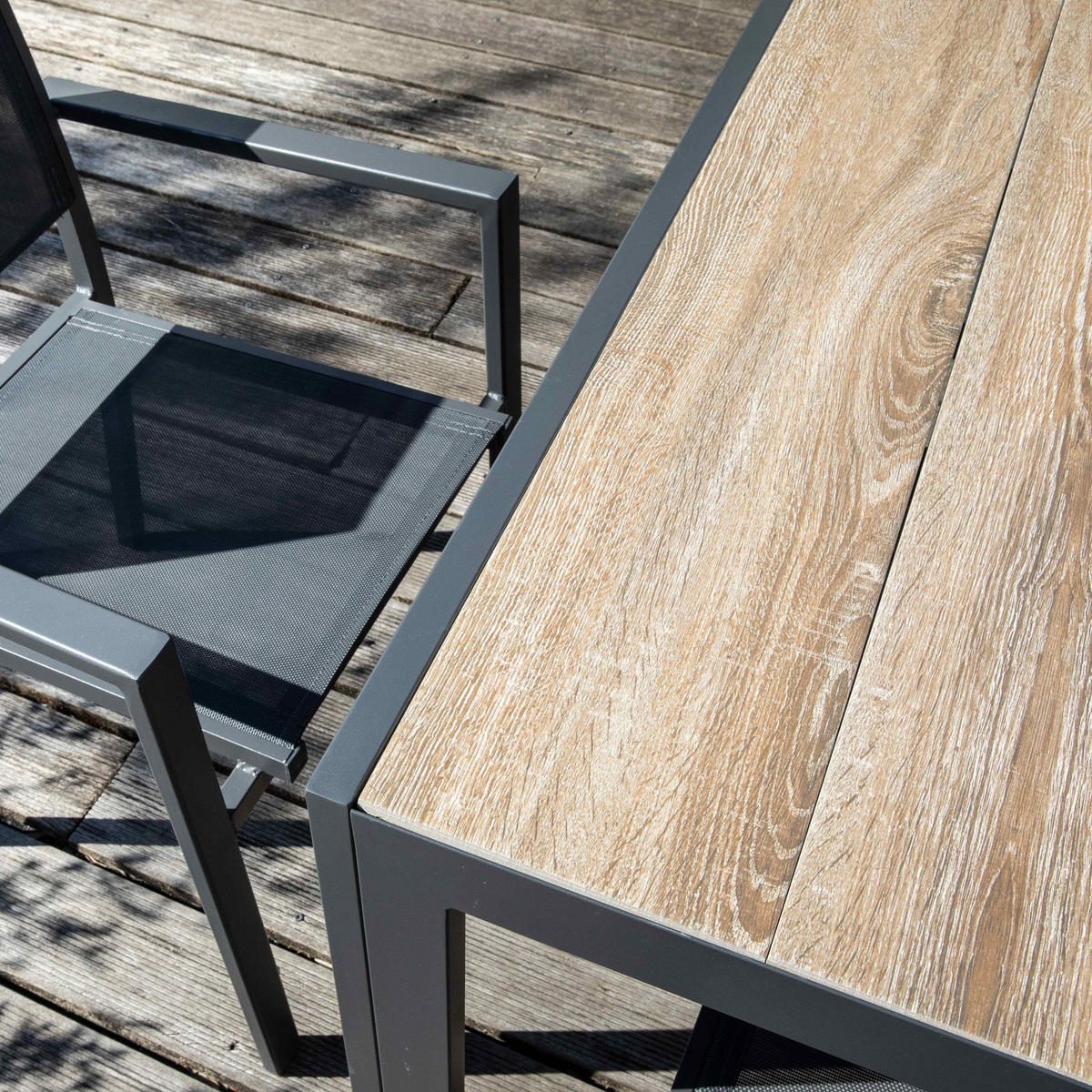 GARTENTISCH , Holz/Grau - Grau, Metall (206/100/75cm) - Oviala