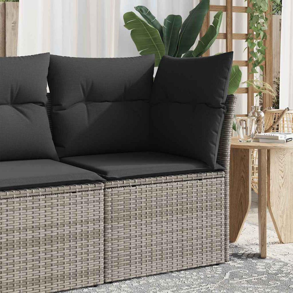 GARTEN-ECKSOFA Mit Kissen Grau Poly Rattan - Grau, Kunststoff (62/69/62cm) - vidaXL