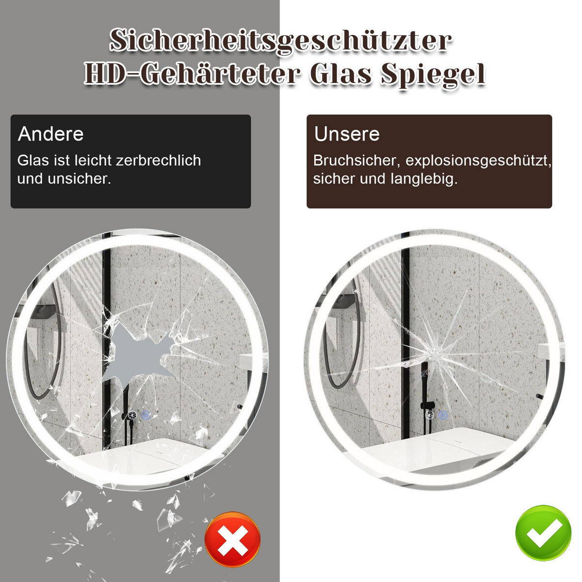 BADEZIMMERSPIEGEL Mainz mit LED-Leuchte Ø60 cm - Weiß, Glas (60/2.5/60cm) - Nettlife
