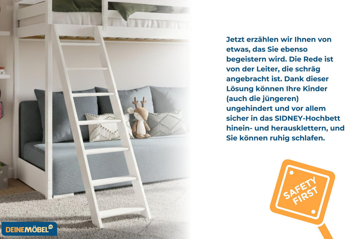 ETAGENBETT SIDNEY 90x200 in Weiß / Salbei - Salbeigrün/Weiß, Holz/Holzwerkstoff (90/200cm) - Deine Möbel 24