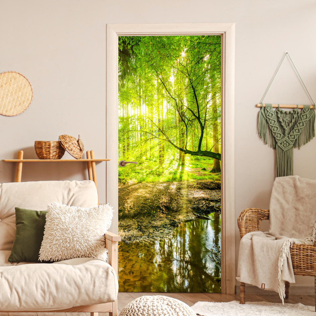 NALJEPNICA ZA VRATA Šuma 95x215 cm - svijetlo zelena, plastika (95/0.1cm) - MuchoWow