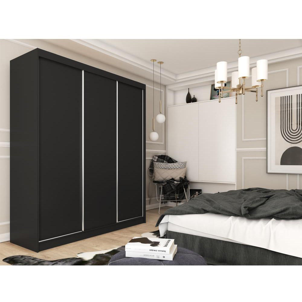 SCHWEBETÜRENSCHRANK Mario 240/216/61 schwarz - Schwarz, Holzwerkstoff (240/216/61cm) - Beautysofa