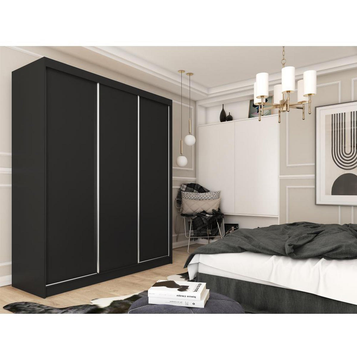 SCHWEBETÜRENSCHRANK Mario 240/216/61 schwarz - Schwarz, Holzwerkstoff (240/216/61cm) - Beautysofa