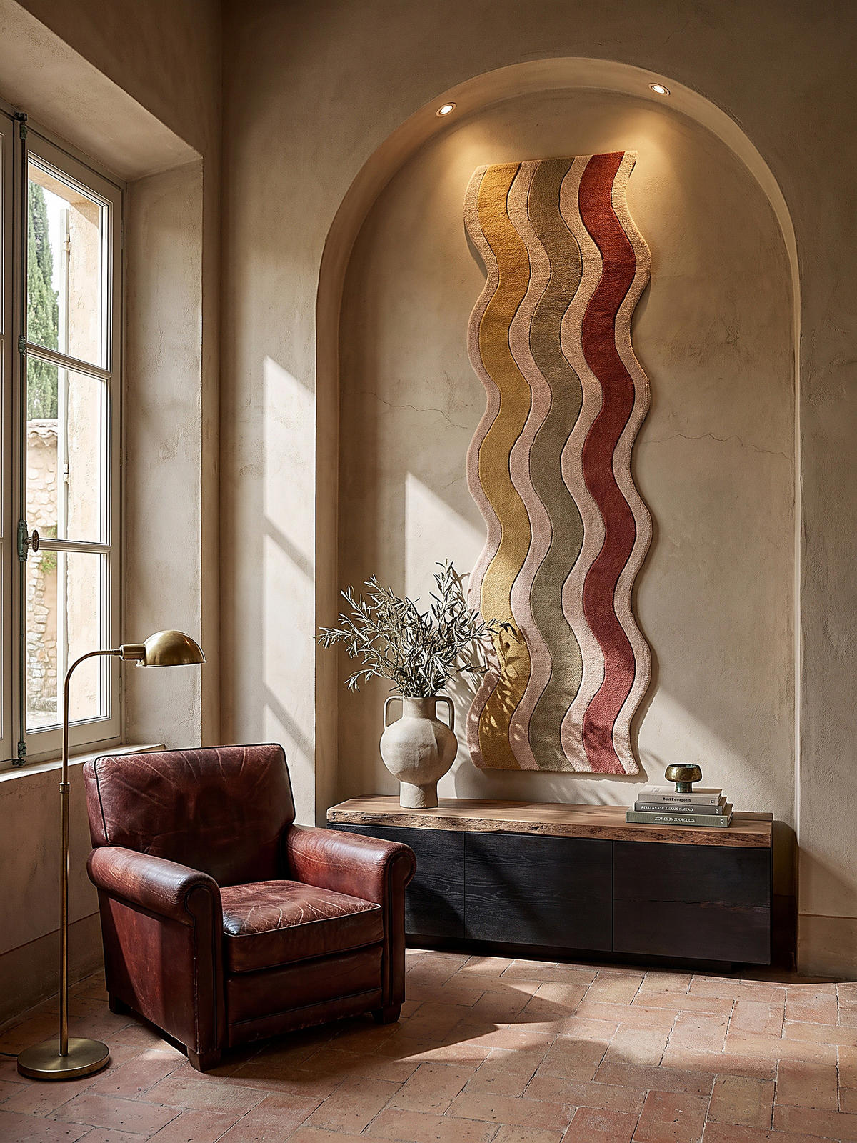 TEPPICHLÄUFER handgetuftet MONNOW, Wellenstreifen, Natur-Rot, 80 x 300 cm - Beige, Textil (80/300cm) - KADIMA DESIGN