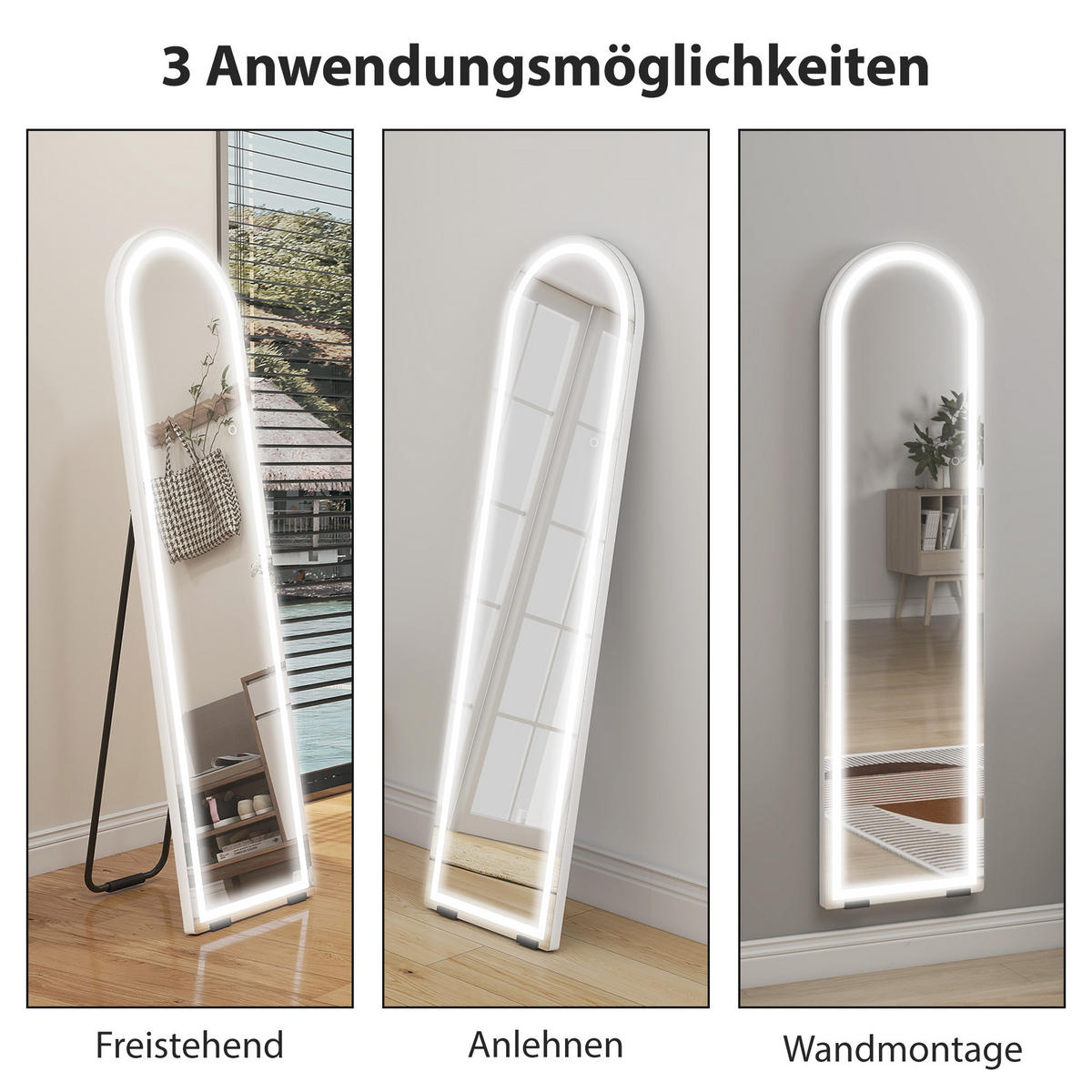 STANDSPIEGEL DE-09847 Weiß - Weiß, Glas (40/150/2.9cm) - ComfortXL
