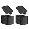 EUROBOX 4x NextGen Color mit Auflagedeckel 22x40x60 cm 44 Liter Schwarz Griffe rot offen - Rot/Schwarz, Kunststoff (40/22/60cm) - PROREGAL
