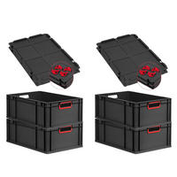 EUROBOX 4x NextGen Color mit Auflagedeckel 22x40x60 cm 44 Liter Schwarz Griffe rot offen - Rot/Schwarz, Kunststoff (40/22/60cm) - PROREGAL