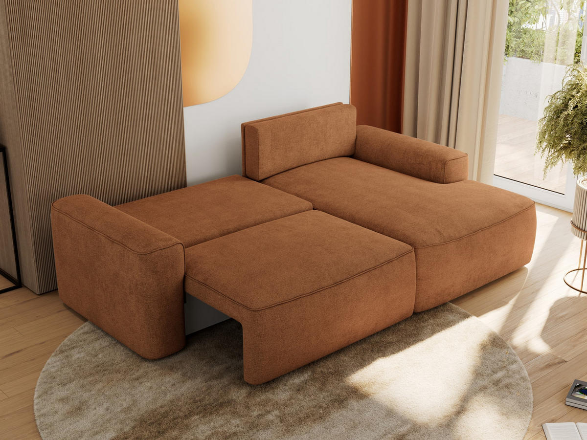 ECKSOFA BELLUNO L Orange Strukture - Rechts - Schwarz/Orange, Textil (233/144cm) - MKS