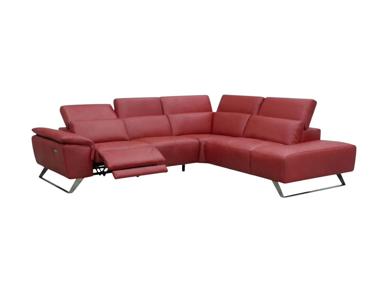 ECKSOFA Predator Echtleder mit 1 x Relaxfunktion Rot - Rot, Leder/Metall (270/230cm)