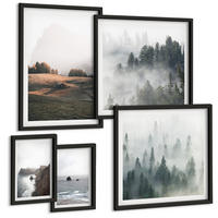 BILDER SET 5er Set - 50x50 cm & 20x30 cm & 40x60 cm Schwarzer Rahmen - Landschaften aus Bergen und Meer - Schwarz, Kunststoff (40/60cm) - TULUP