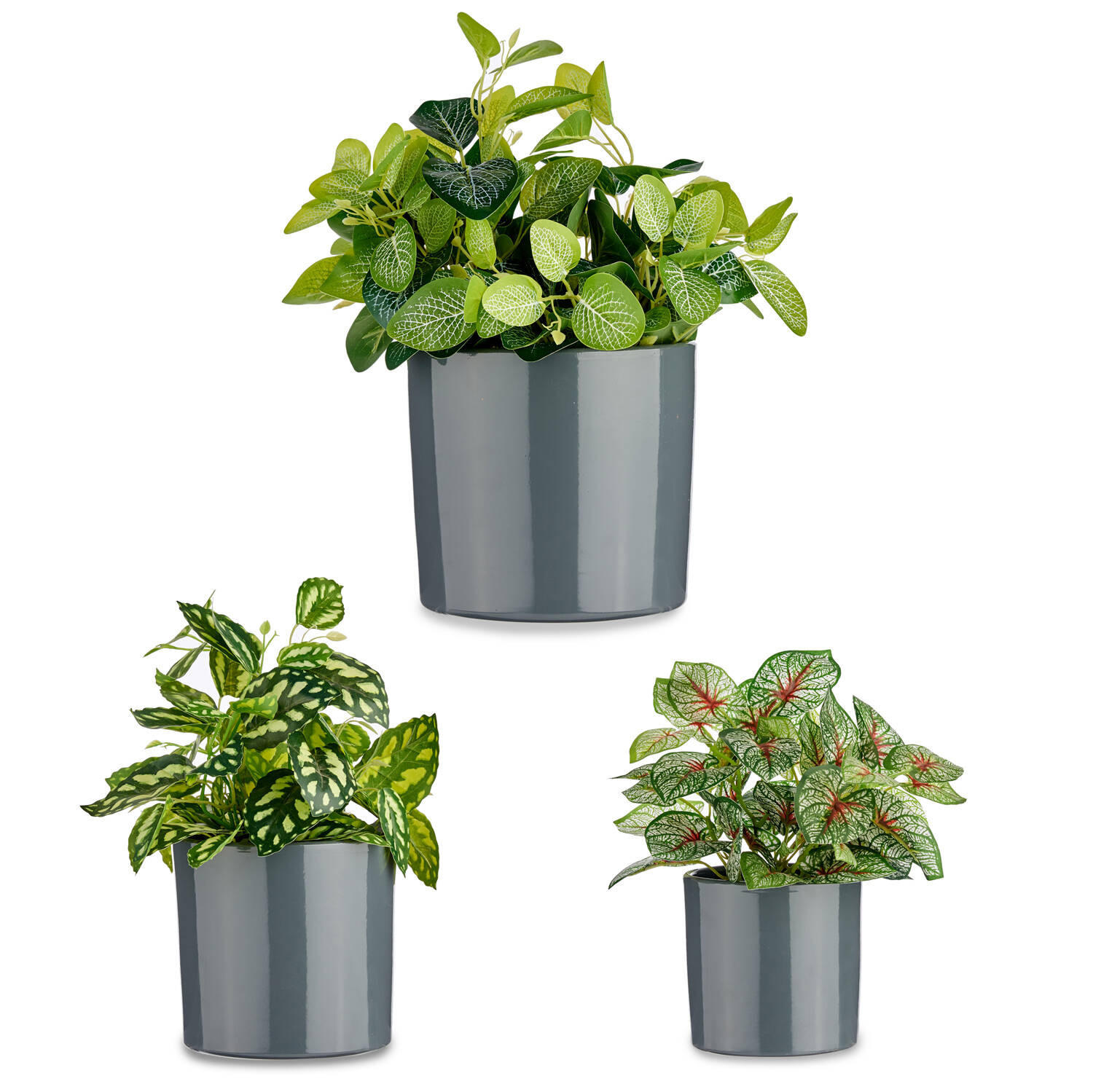 BLUMENTÖPFE Keramik 3er-Set - Anthrazit, Keramik (22/19cm)