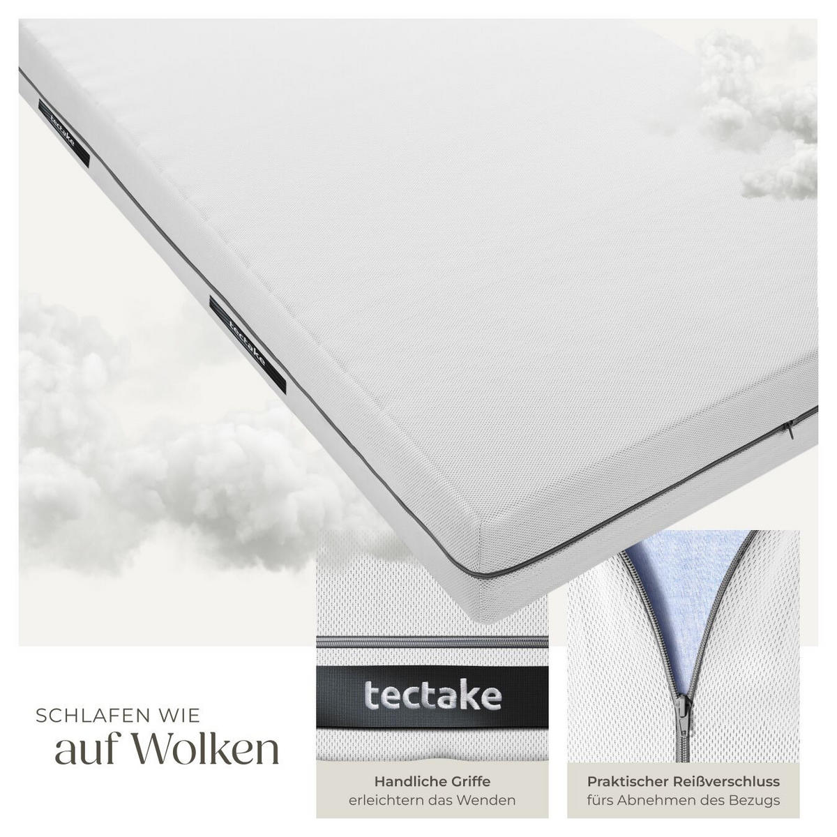 MATRATZE Sky, waschbarer Bezug aus atmungsaktivem 3D-Meshgewebe, weiß - Weiß, Textil - tectake