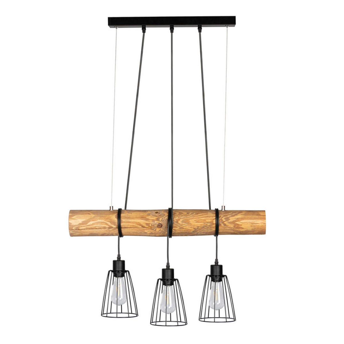 HÄNGELEUCHTE Holzoptik Braun Metall Drahtgeflecht - Braun, Holz (70/14/150cm)