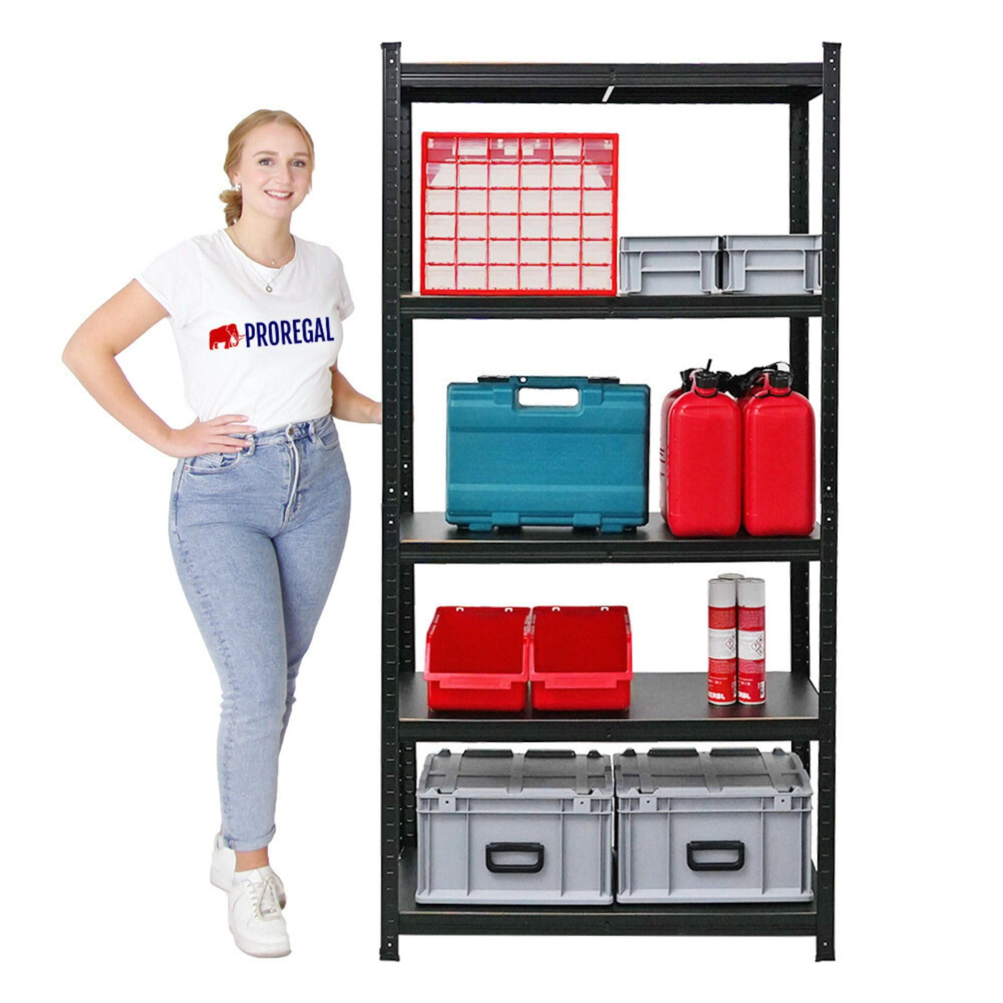 SCHWERLASTREGAL Ragnar All Black Series 180x90x40 cm Fachlast 100 kg Matt Schwarz - Schwarz, Metall (90/180/40cm) - PROREGAL