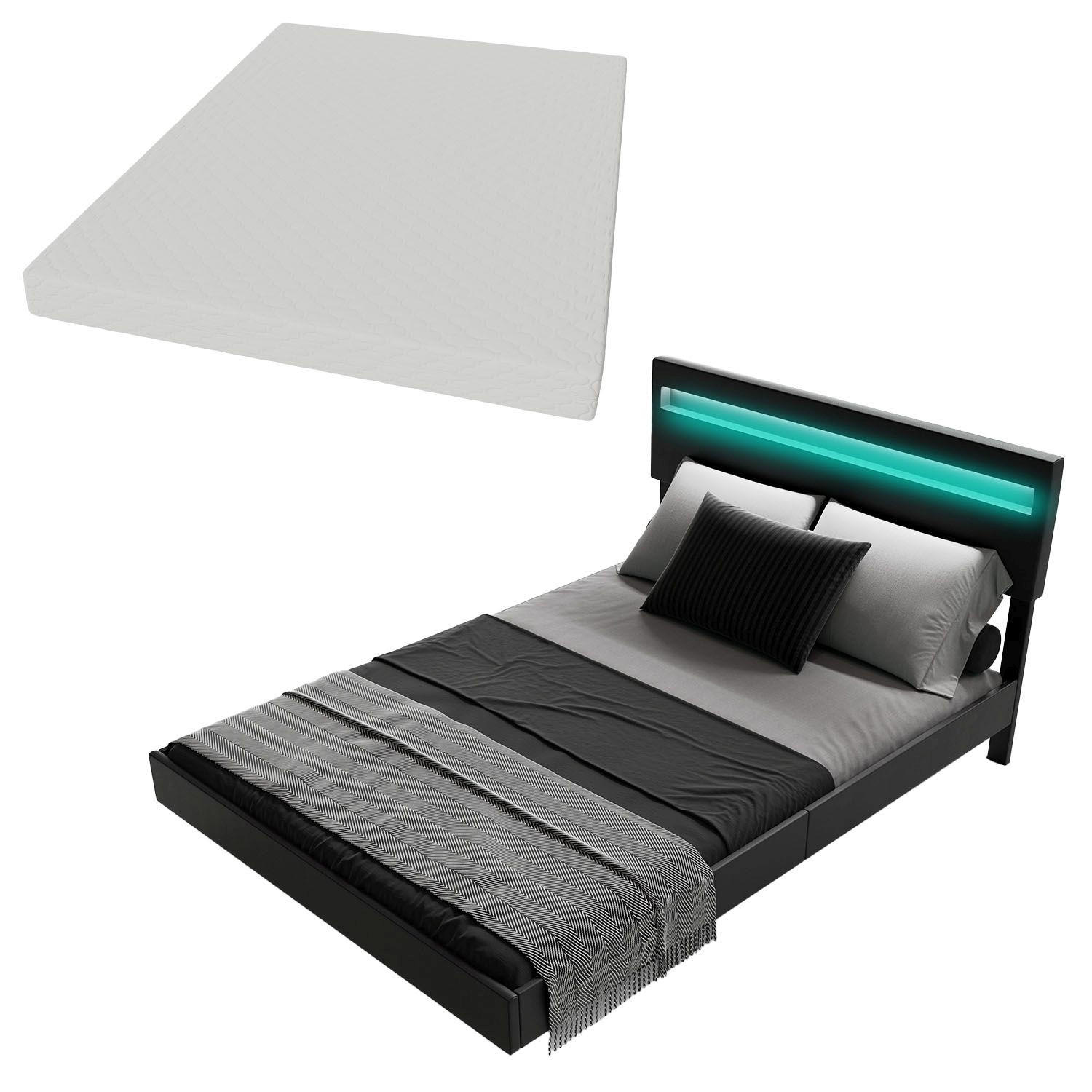 SCHWEBEBETT Lissabon Schwarz 140/200 cm Kunstleder mit Matratze - Schwarz, Textil (140/200cm) - Juskys